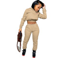 Women Winter Clothing  Thick Crop Top Solid Two Piece Pants Set for Women Fall Drawstring Jogger Tracksuit  Girl Sweatsuit Set